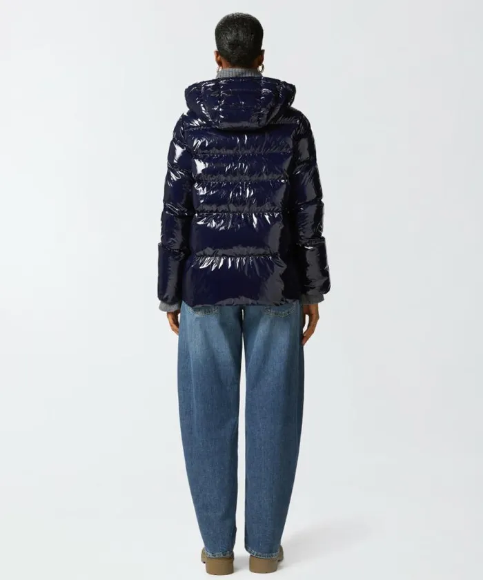 Women Outerwear Pinko Crystal Nylon Pea Jacket Total Eclipse Blue Women Outerwear Pinko Crystal Nylon Pea Jacket Total Eclipse Blue