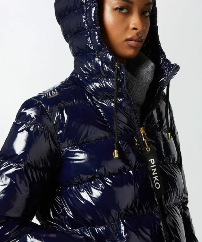 Women Outerwear Pinko Crystal Nylon Pea Jacket Total Eclipse Blue Women Outerwear Pinko Crystal Nylon Pea Jacket Total Eclipse Blue