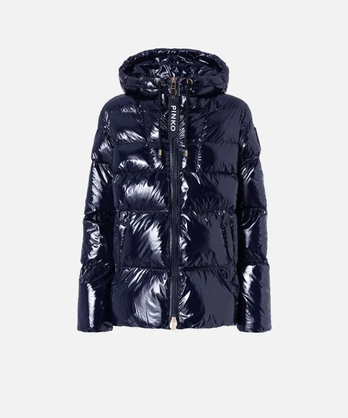 Women Outerwear Pinko Crystal Nylon Pea Jacket Total Eclipse Blue Women Outerwear Pinko Crystal Nylon Pea Jacket Total Eclipse Blue