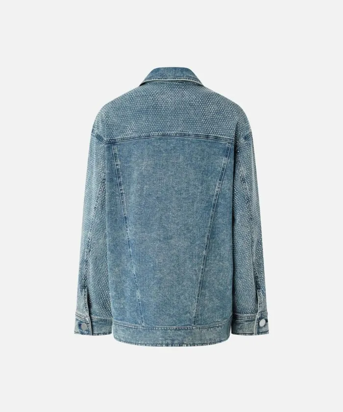 Women Outerwear Pinko Denim Jacket With Rhinestones And Studs Dark Mid Wash Women Outerwear Pinko Denim Jacket With Rhinestones And Studs Dark Mid Wash