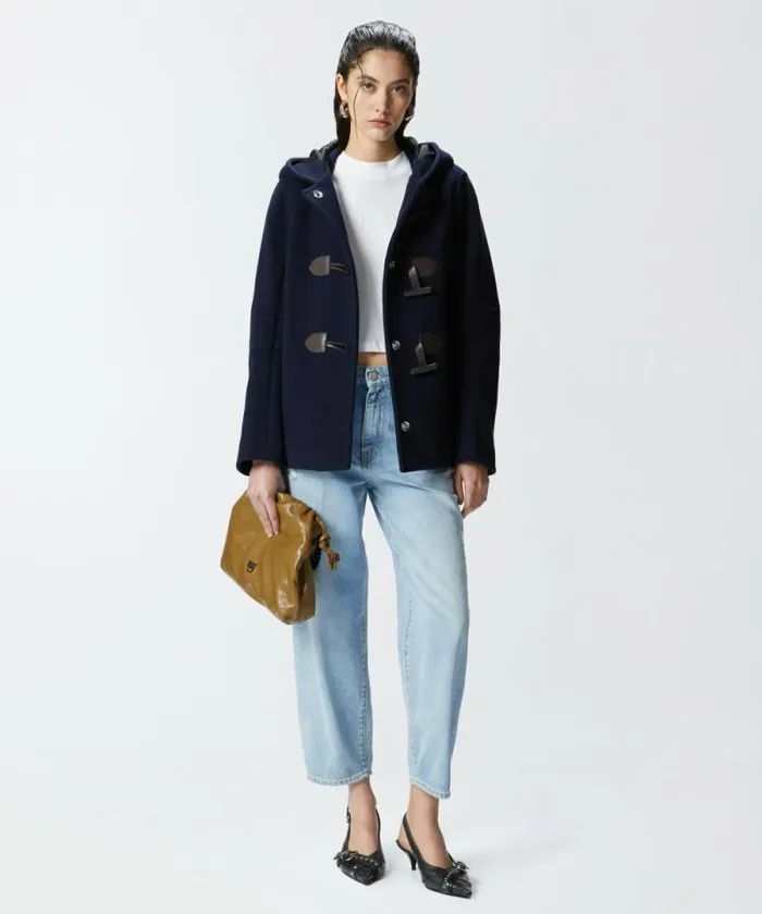 Women Outerwear Pinko Short Duffle Coat With Toggles Total Eclipse Blue Women Outerwear Pinko Short Duffle Coat With Toggles Total Eclipse Blue