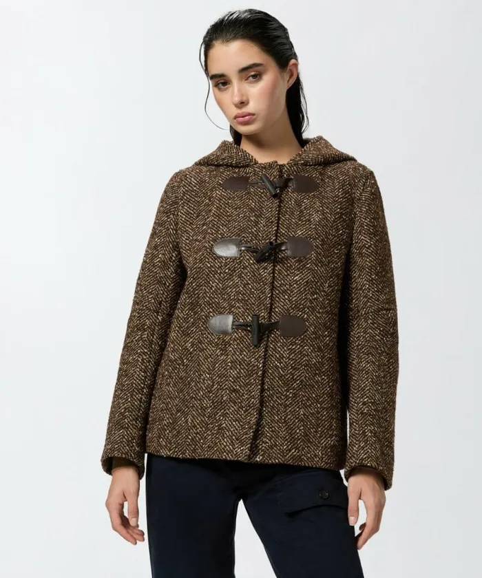 Women Outerwear Pinko Short Hooded Duffle Coat Brown Camel