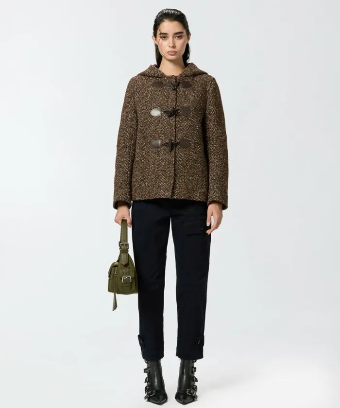 Women Outerwear Pinko Short Hooded Duffle Coat Brown Camel Women Outerwear Pinko Short Hooded Duffle Coat Brown Camel