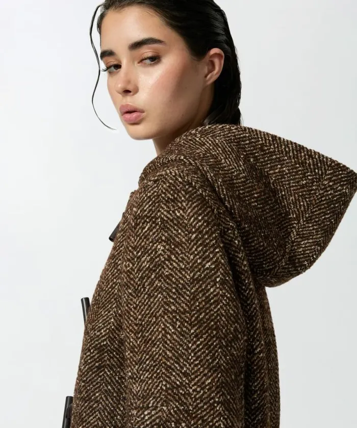 Women Outerwear Pinko Short Hooded Duffle Coat Brown Camel Women Outerwear Pinko Short Hooded Duffle Coat Brown Camel