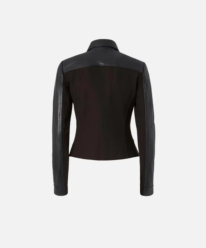 Women Outerwear Pinko Short Leather And Technical Fabric Biker Jacket Limo Black Women Outerwear Pinko Short Leather And Technical Fabric Biker Jacket Limo Black