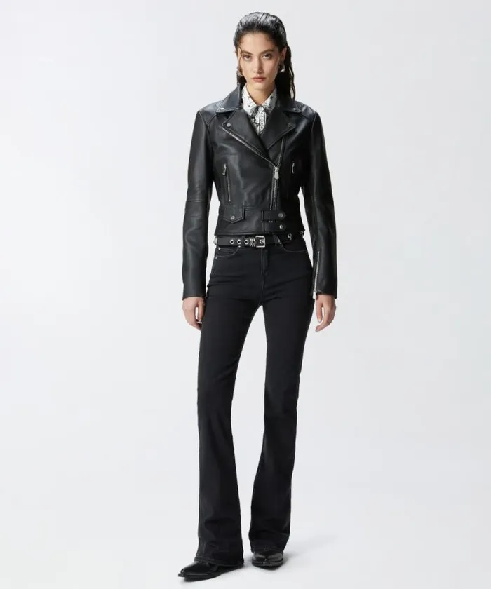 Women Outerwear Pinko Short Zipped Nappa Leather Biker Jacket Limo Black Women Outerwear Pinko Short Zipped Nappa Leather Biker Jacket Limo Black