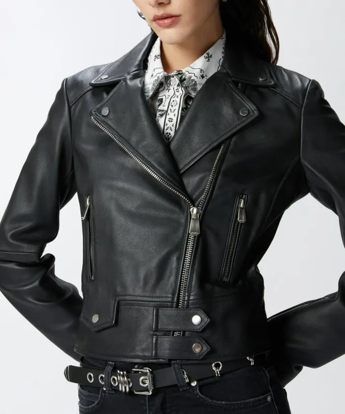 Women Outerwear Pinko Short Zipped Nappa Leather Biker Jacket Limo Black Women Outerwear Pinko Short Zipped Nappa Leather Biker Jacket Limo Black