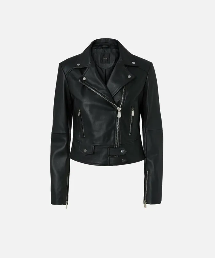 Women Outerwear Pinko Short Zipped Nappa Leather Biker Jacket Limo Black Women Outerwear Pinko Short Zipped Nappa Leather Biker Jacket Limo Black