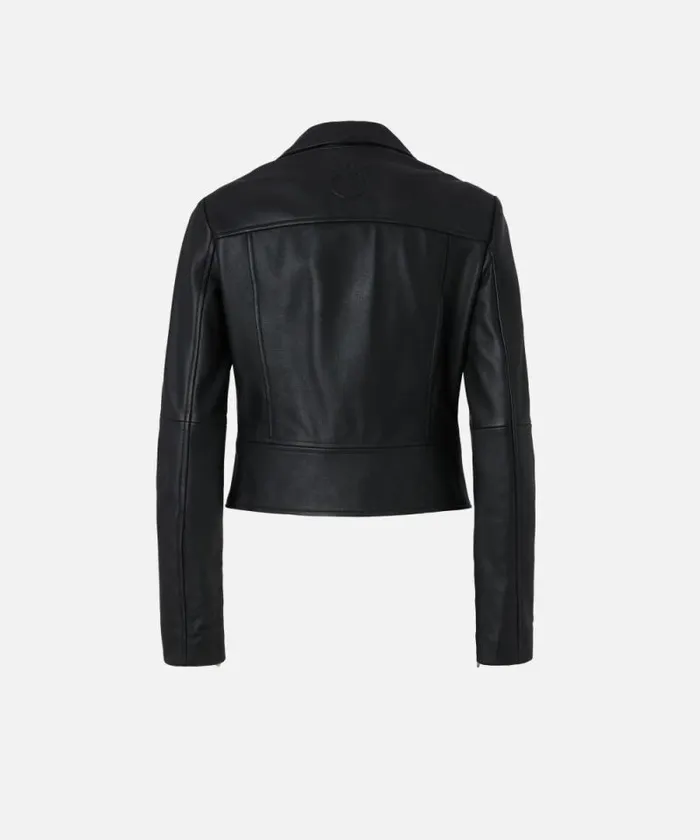Women Outerwear Pinko Short Zipped Nappa Leather Biker Jacket Limo Black Women Outerwear Pinko Short Zipped Nappa Leather Biker Jacket Limo Black