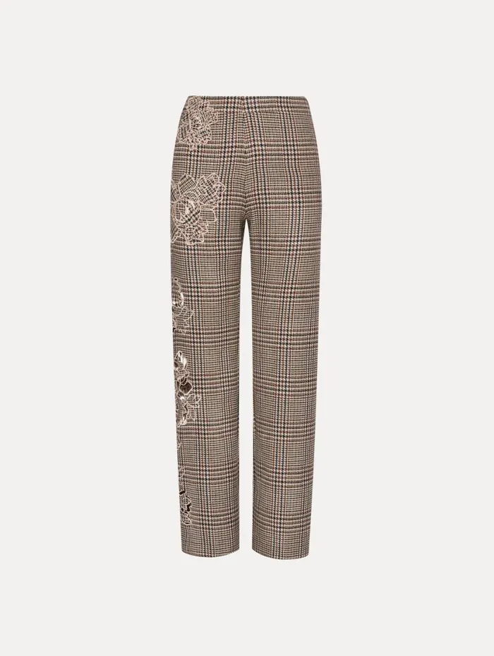 Women Peony Guipure Appliqu Plaid Pant Cocoa Multi Oscar De La Renta Pants and Skirts Women Peony Guipure Appliqu Plaid Pant Cocoa Multi Oscar De La Renta Pants and Skirts