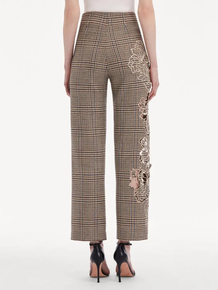 Women Peony Guipure Appliqu Plaid Pant Cocoa Multi Oscar De La Renta Pants and Skirts Women Peony Guipure Appliqu Plaid Pant Cocoa Multi Oscar De La Renta Pants and Skirts