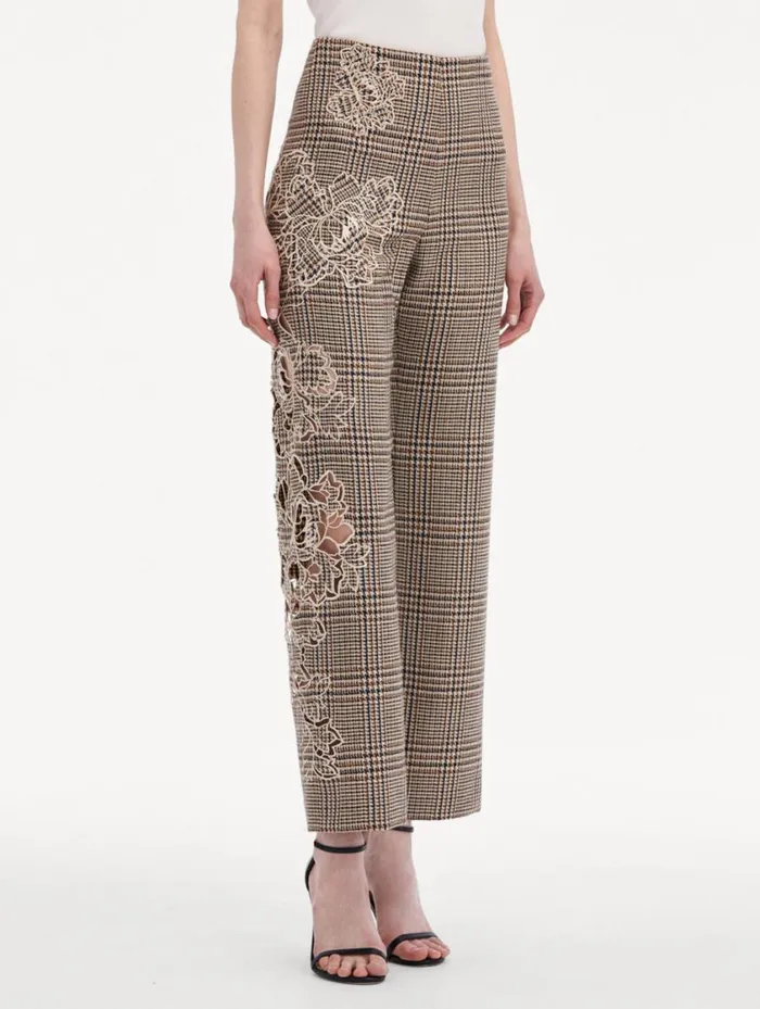 Women Peony Guipure Appliqu Plaid Pant Cocoa Multi Oscar De La Renta Pants and Skirts Women Peony Guipure Appliqu Plaid Pant Cocoa Multi Oscar De La Renta Pants and Skirts