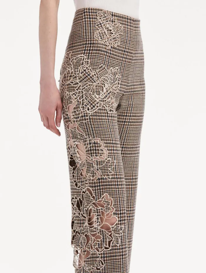 Women Peony Guipure Appliqu Plaid Pant Cocoa Multi Oscar De La Renta Pants and Skirts Women Peony Guipure Appliqu Plaid Pant Cocoa Multi Oscar De La Renta Pants and Skirts