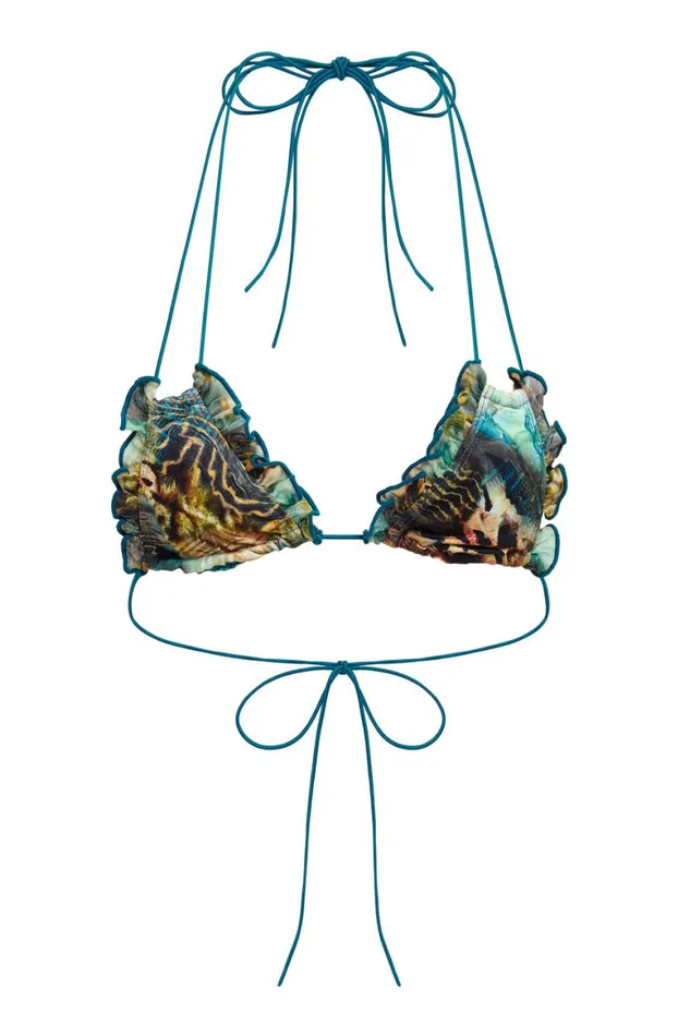 Women Pigment Smudge Print Ruffle Bikini Top Jaded London Bikini Tops