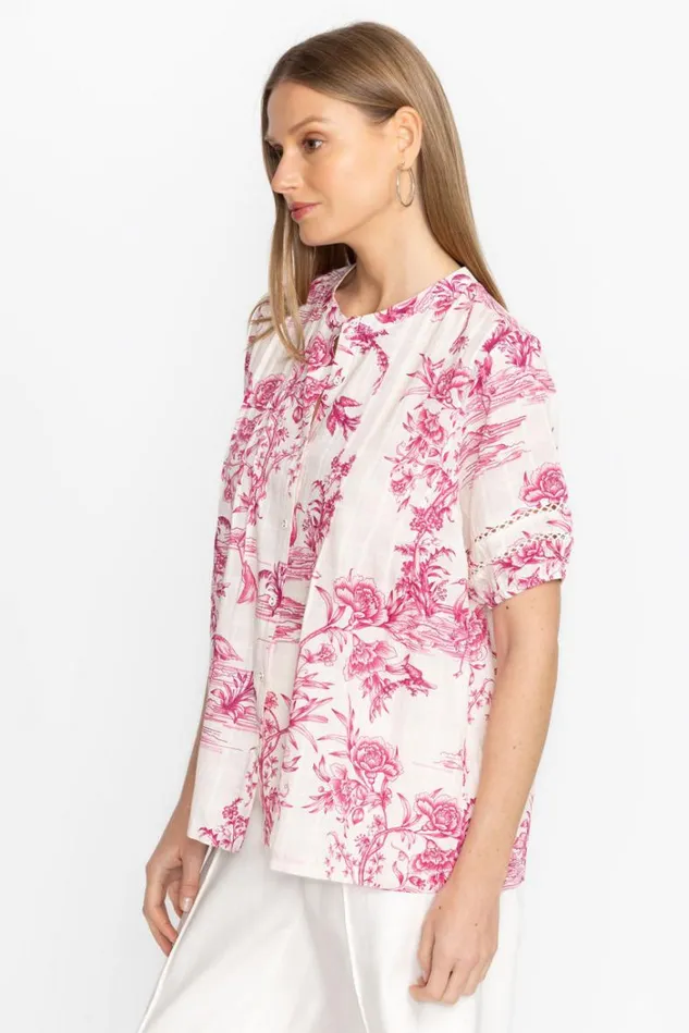 Women PINK FIREBIRD PLEATED BUTTON DOWN BLOUSE Pink Firebird Johnny Was Tops Women PINK FIREBIRD PLEATED BUTTON DOWN BLOUSE Pink Firebird Johnny Was Tops