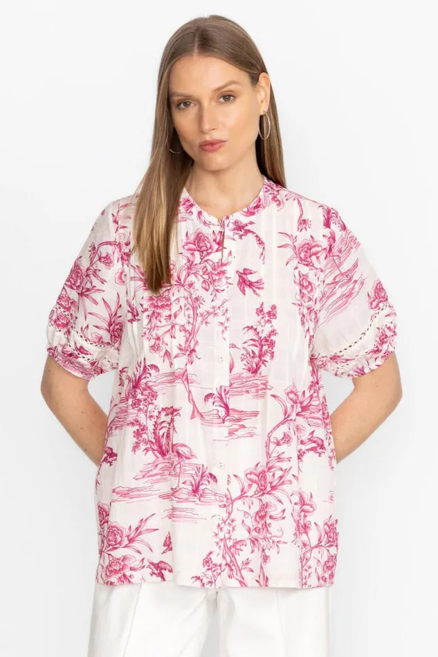 Women PINK FIREBIRD PLEATED BUTTON DOWN BLOUSE Pink Firebird Johnny Was Tops Women PINK FIREBIRD PLEATED BUTTON DOWN BLOUSE Pink Firebird Johnny Was Tops