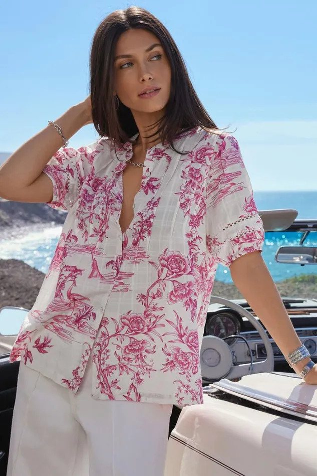 Women PINK FIREBIRD PLEATED BUTTON DOWN BLOUSE Pink Firebird Johnny Was Tops Women PINK FIREBIRD PLEATED BUTTON DOWN BLOUSE Pink Firebird Johnny Was Tops