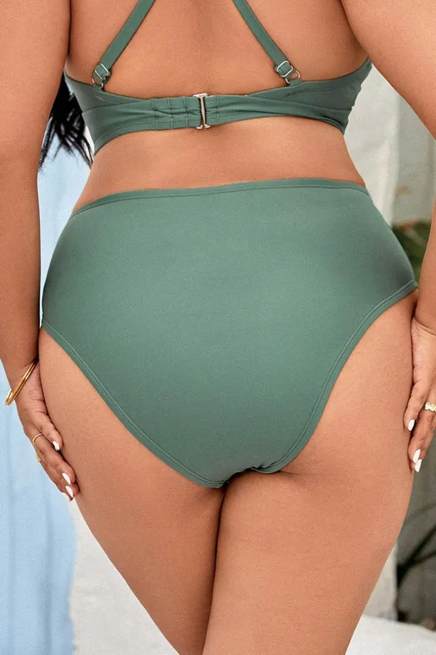 Women Plus Size and Curve Bikinis Cupshe Keep It Cool Cheeky High Waist Bikini Bottom Green