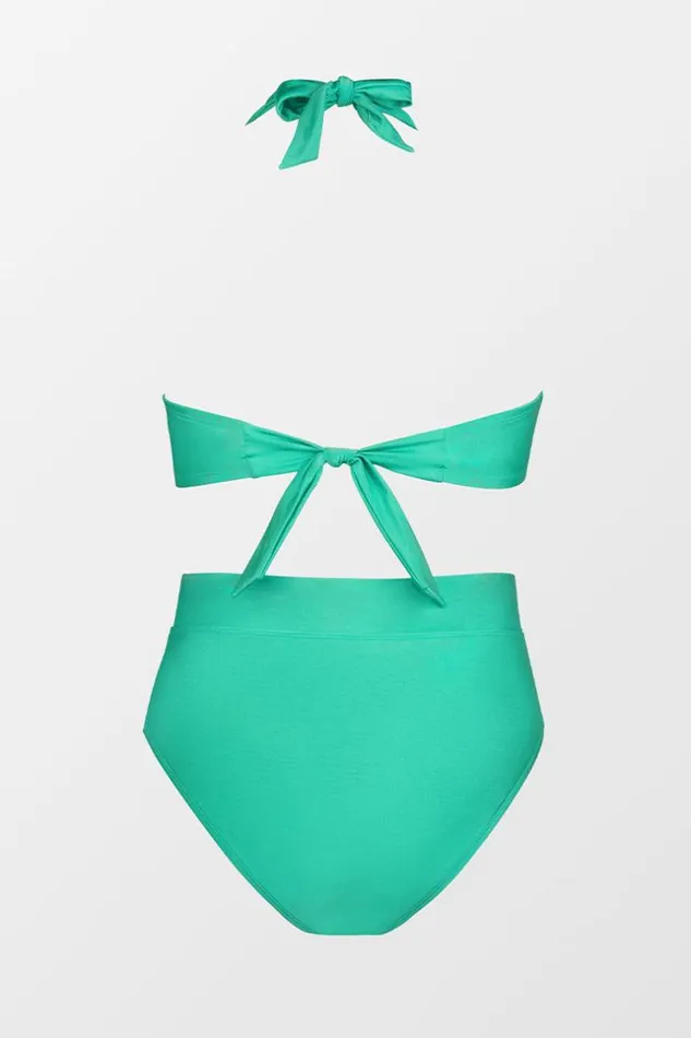 Women Plus Size and Curve Bikinis Cupshe Street Art Halter Back Tie And High Waist Plus Size Bikini Set Green