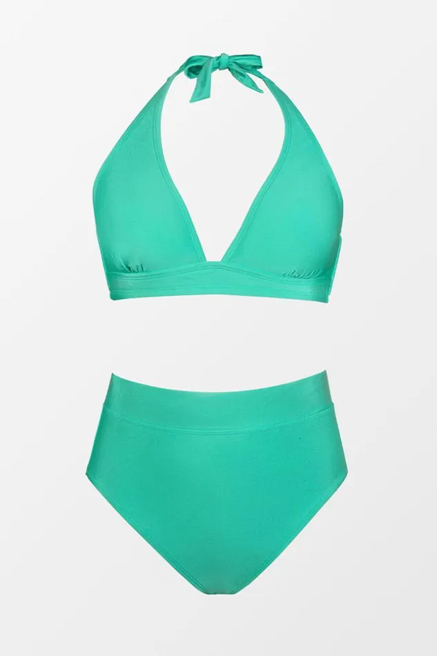 Women Plus Size and Curve Bikinis Cupshe Street Art Halter Back Tie And High Waist Plus Size Bikini Set Green