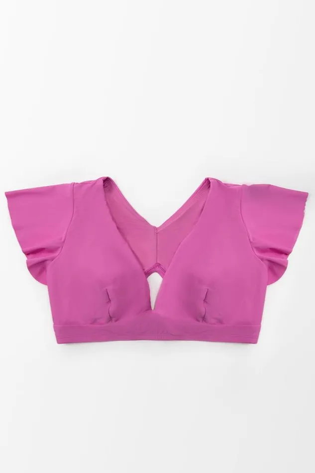 Women Plus Size and Curve Bikinis Cupshe Tinley Ruffle Sleeve Plus Size Bikini Top Pink