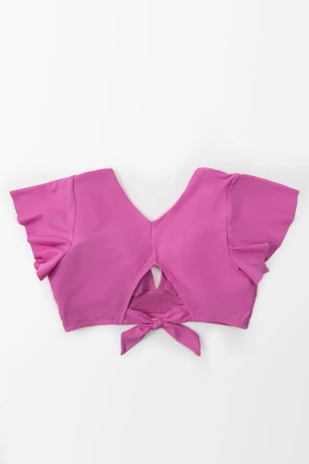 Women Plus Size and Curve Bikinis Cupshe Tinley Ruffle Sleeve Plus Size Bikini Top Pink