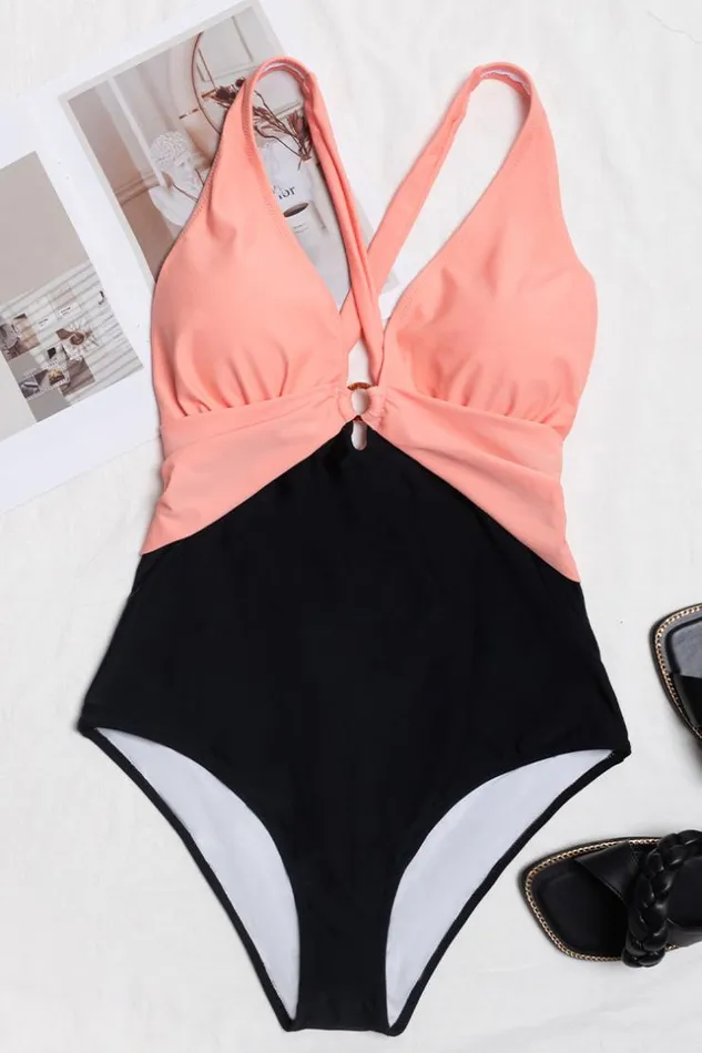 Women Plus Size and Curve Swimsuits Cupshe Sunset Color Block Plus Size One Piece Swimsuit Multicolor