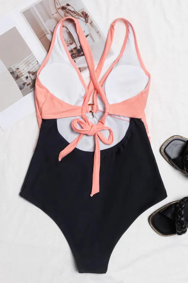 Women Plus Size and Curve Swimsuits Cupshe Sunset Color Block Plus Size One Piece Swimsuit Multicolor