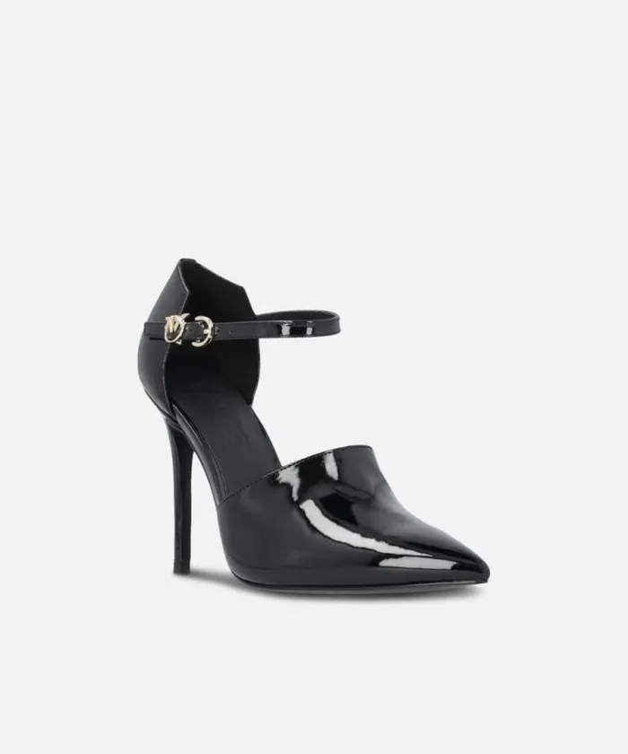 Women Pumps Pinko Shiny Shoes With Heel And Front Strap Limo Black Women Pumps Pinko Shiny Shoes With Heel And Front Strap Limo Black