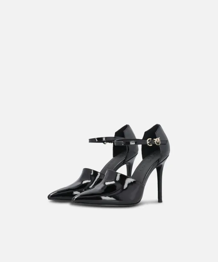 Women Pumps Pinko Shiny Shoes With Heel And Front Strap Limo Black Women Pumps Pinko Shiny Shoes With Heel And Front Strap Limo Black