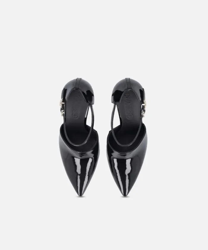 Women Pumps Pinko Shiny Shoes With Heel And Front Strap Limo Black Women Pumps Pinko Shiny Shoes With Heel And Front Strap Limo Black