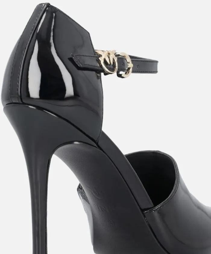 Women Pumps Pinko Shiny Shoes With Heel And Front Strap Limo Black Women Pumps Pinko Shiny Shoes With Heel And Front Strap Limo Black
