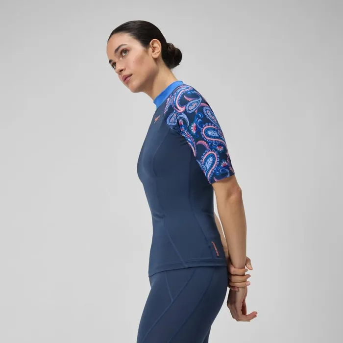 Women Rash Vests Speedo Women039s Printed Short Sleeve Rash Top NavyBlue
