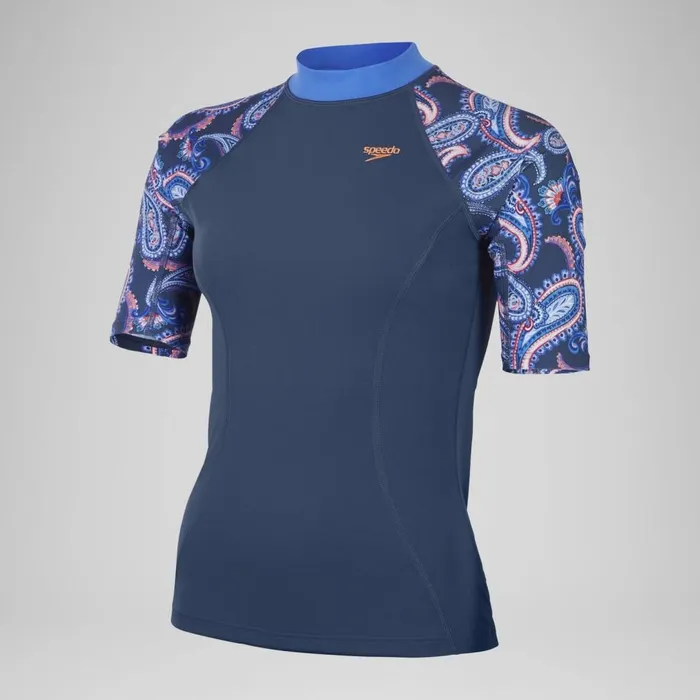 Women Rash Vests Speedo Women039s Printed Short Sleeve Rash Top NavyBlue
