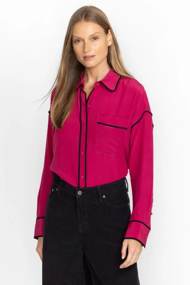 Women RELAXED BUTTON DOWN WITH PIPING Vivacious Johnny Was Tops