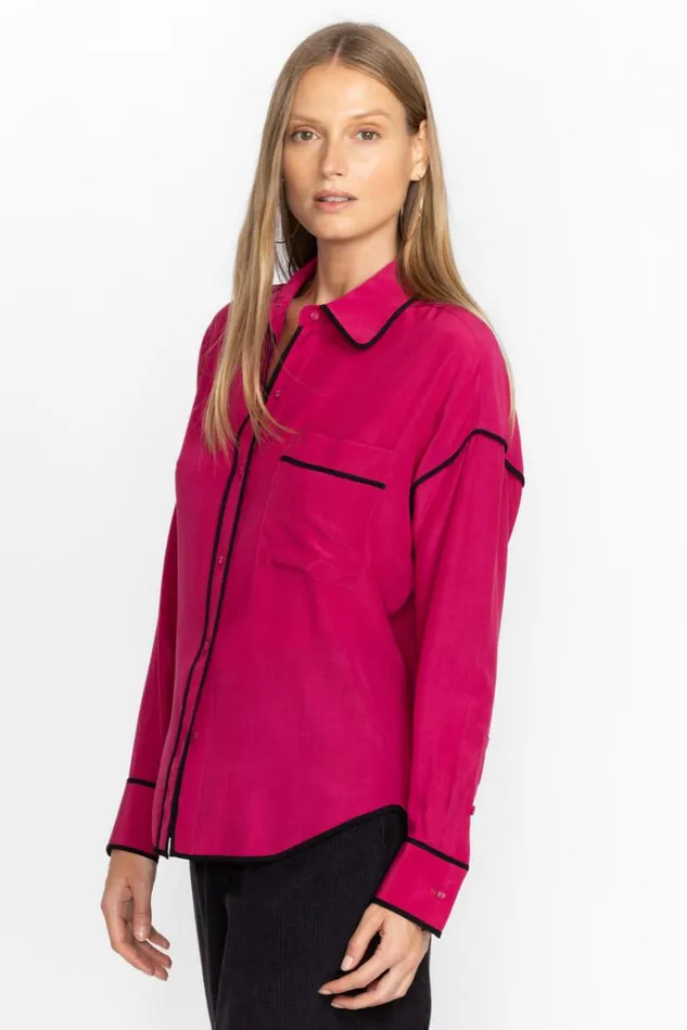 Women RELAXED BUTTON DOWN WITH PIPING Vivacious Johnny Was Tops Women RELAXED BUTTON DOWN WITH PIPING Vivacious Johnny Was Tops
