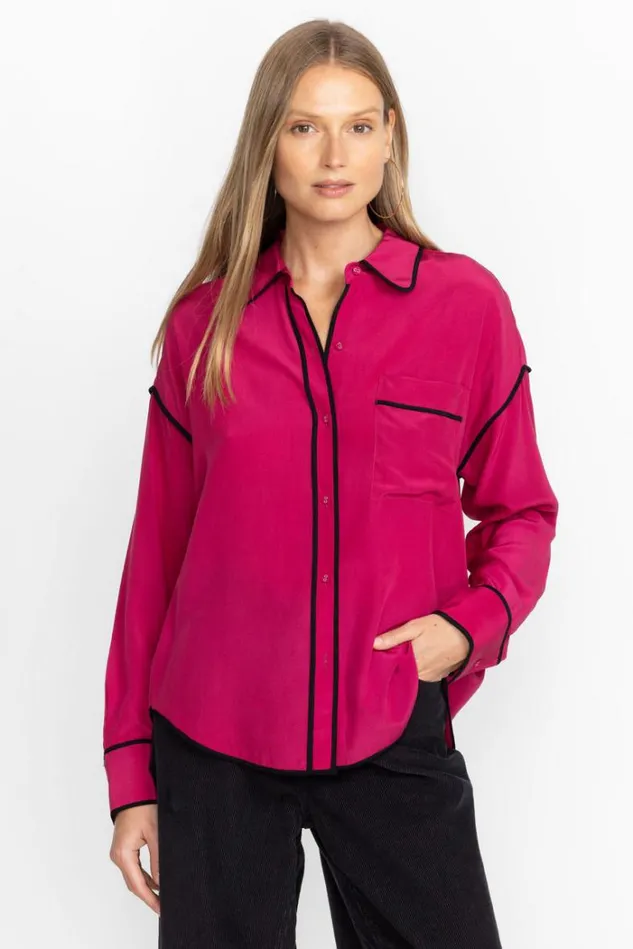 Women RELAXED BUTTON DOWN WITH PIPING Vivacious Johnny Was Tops Women RELAXED BUTTON DOWN WITH PIPING Vivacious Johnny Was Tops