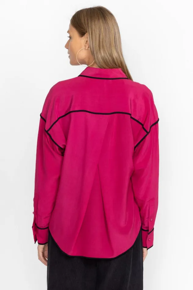 Women RELAXED BUTTON DOWN WITH PIPING Vivacious Johnny Was Tops Women RELAXED BUTTON DOWN WITH PIPING Vivacious Johnny Was Tops