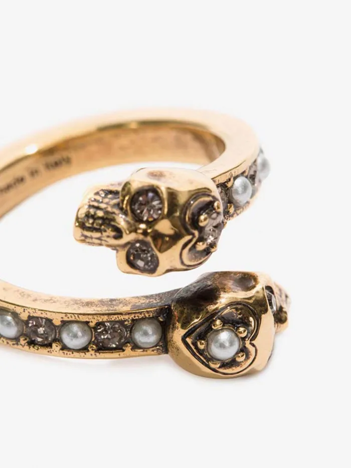 Women Rings Alexander McQueen WrapAround Skull Ring Gold