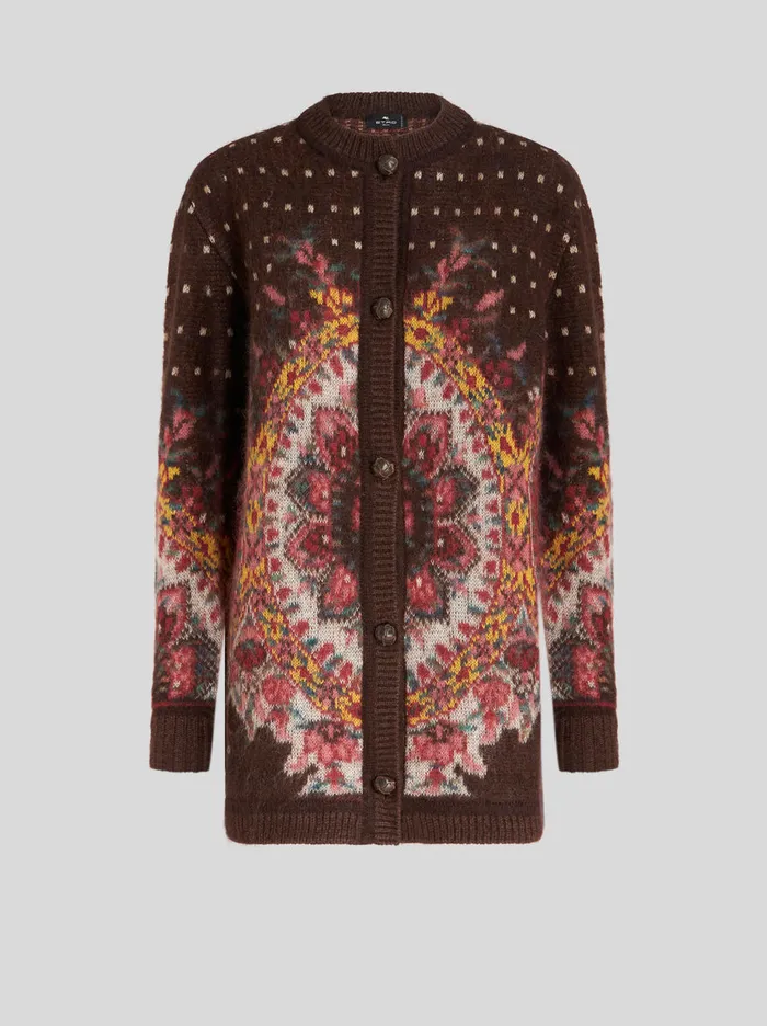 Women Round Neck Jacquard Cardigan Etro Knitwear