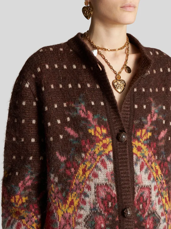 Women Round Neck Jacquard Cardigan Etro Knitwear