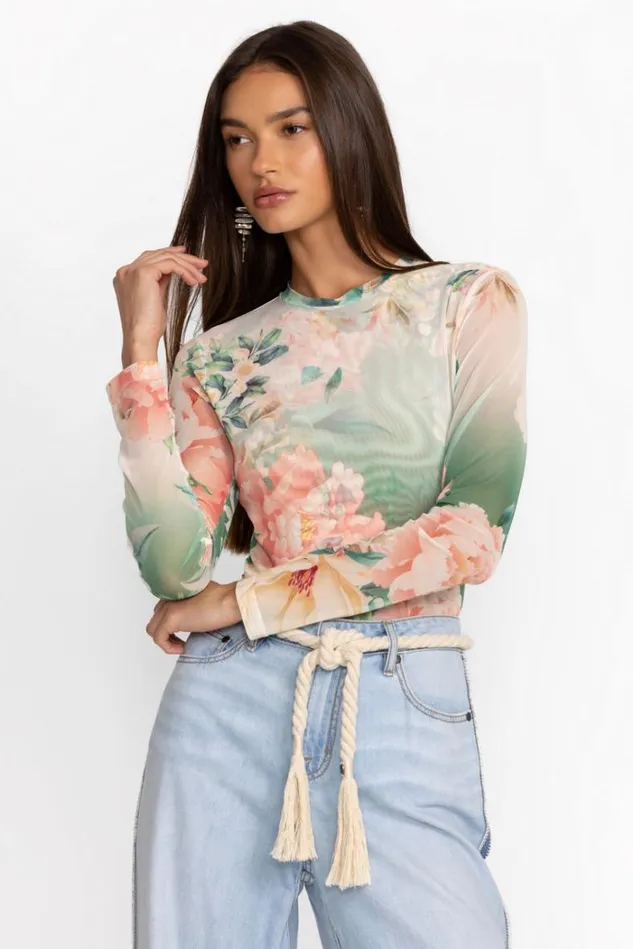 Women RUKSANA LONG SLEEVE MESH TEE Ruksana Johnny Was Tops