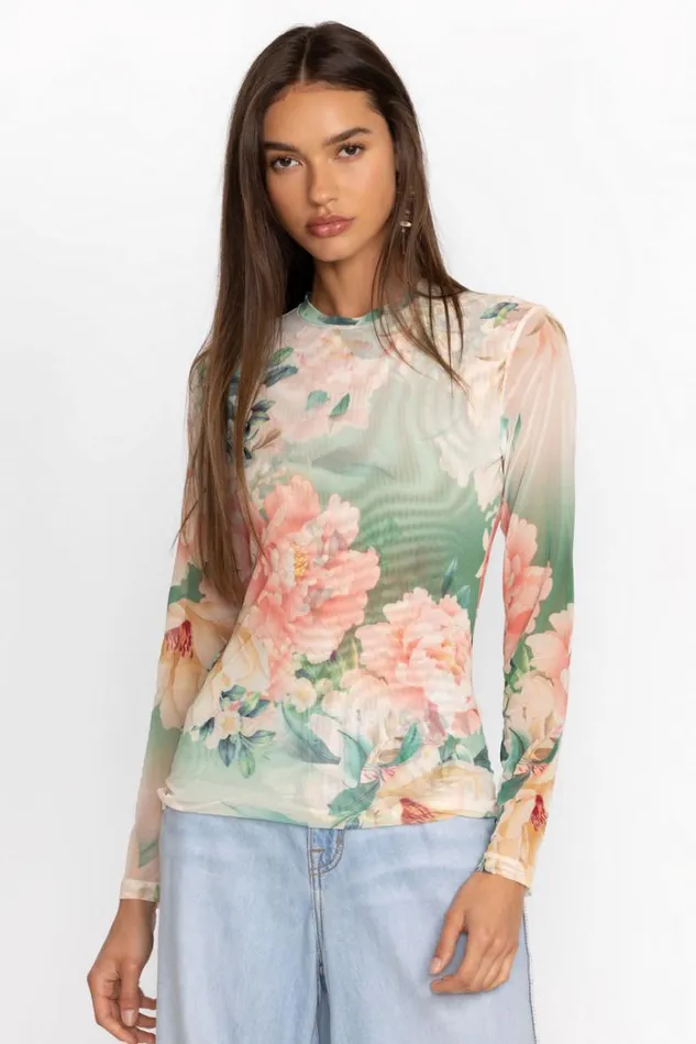 Women RUKSANA LONG SLEEVE MESH TEE Ruksana Johnny Was Tops Women RUKSANA LONG SLEEVE MESH TEE Ruksana Johnny Was Tops