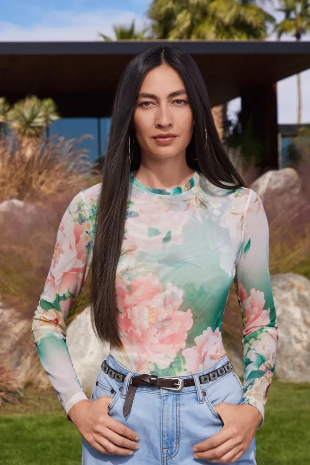 Women RUKSANA LONG SLEEVE MESH TEE Ruksana Johnny Was Tops Women RUKSANA LONG SLEEVE MESH TEE Ruksana Johnny Was Tops