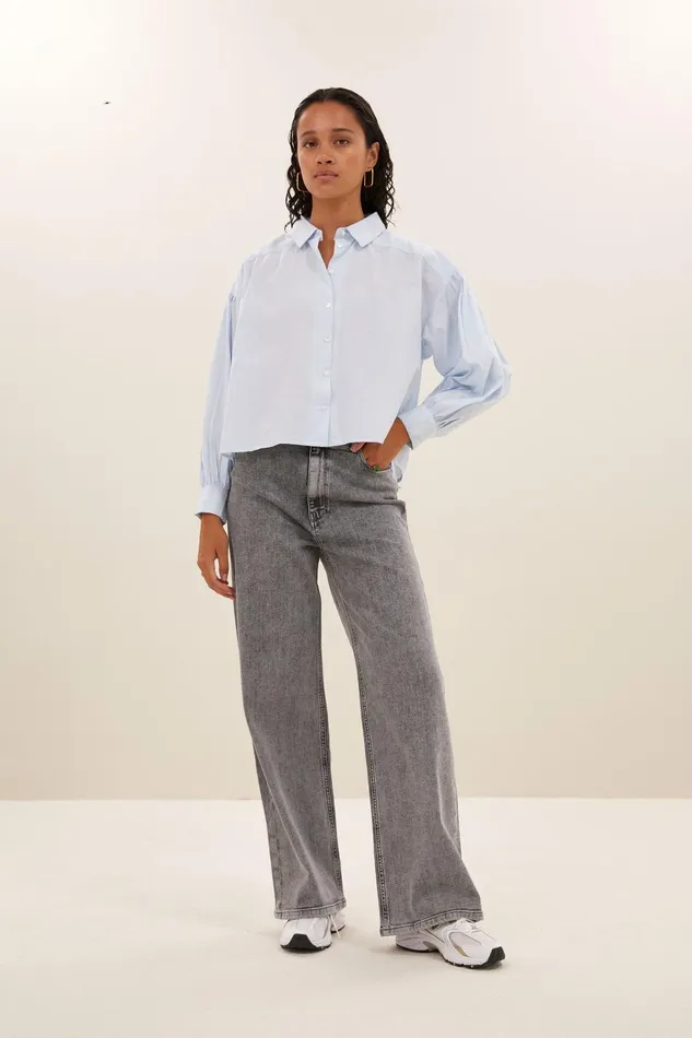 Women Sarah Short Chambray Blouse Light Blue Bybar Blouses Women Sarah Short Chambray Blouse Light Blue Bybar Blouses