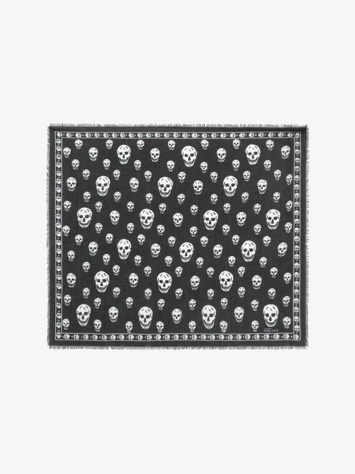 Women Scarves Alexander McQueen Classic Silk Blend Skull Scarf Black