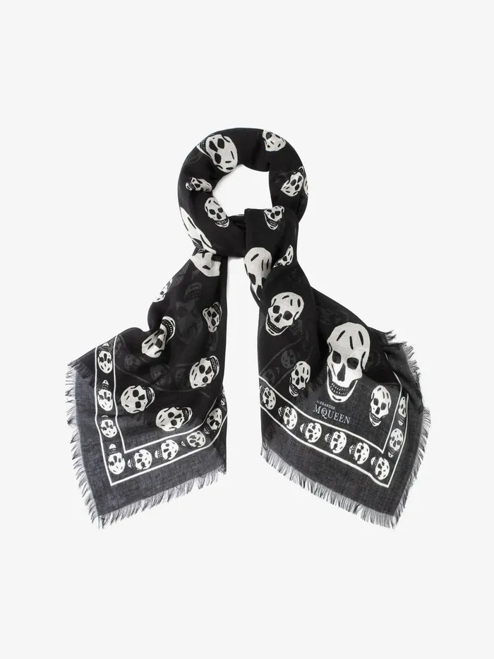 Women Scarves Alexander McQueen Classic Silk Blend Skull Scarf Black