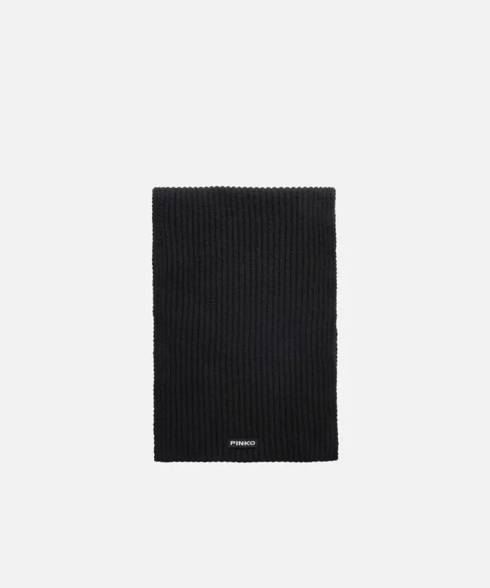 Women Scarves Pinko Ribbed Wool And Cashmere Scarf Limo Black