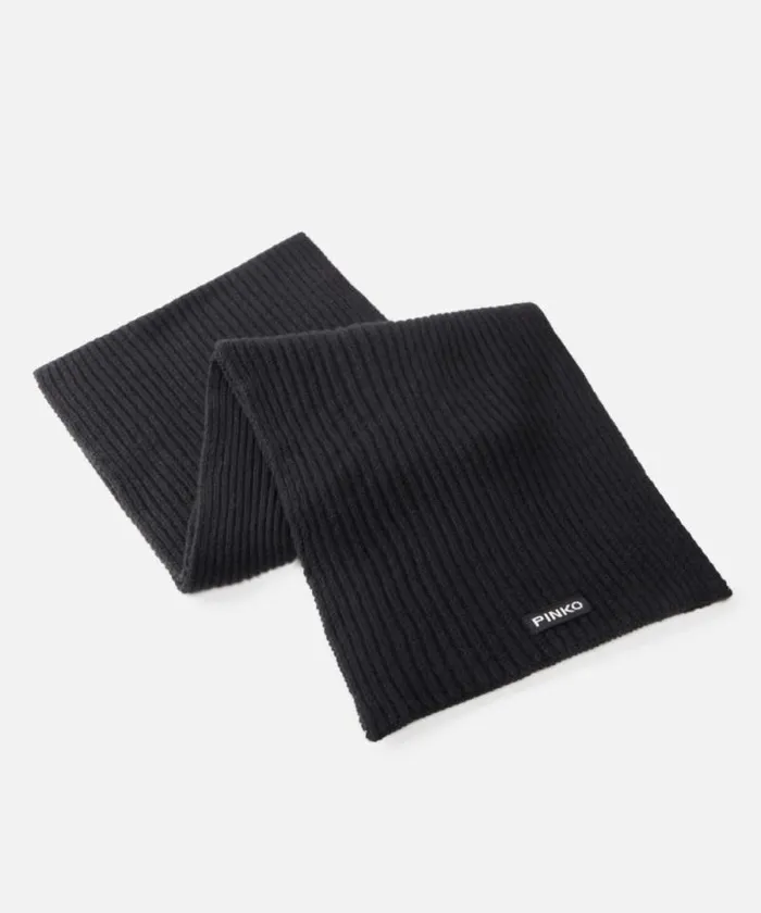 Women Scarves Pinko Ribbed Wool And Cashmere Scarf Limo Black Women Scarves Pinko Ribbed Wool And Cashmere Scarf Limo Black