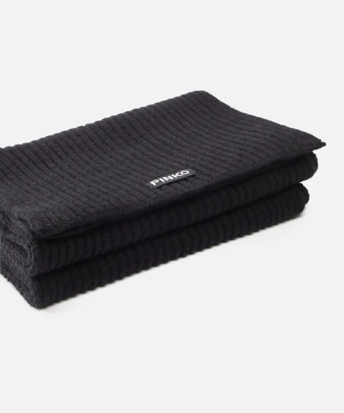 Women Scarves Pinko Ribbed Wool And Cashmere Scarf Limo Black Women Scarves Pinko Ribbed Wool And Cashmere Scarf Limo Black